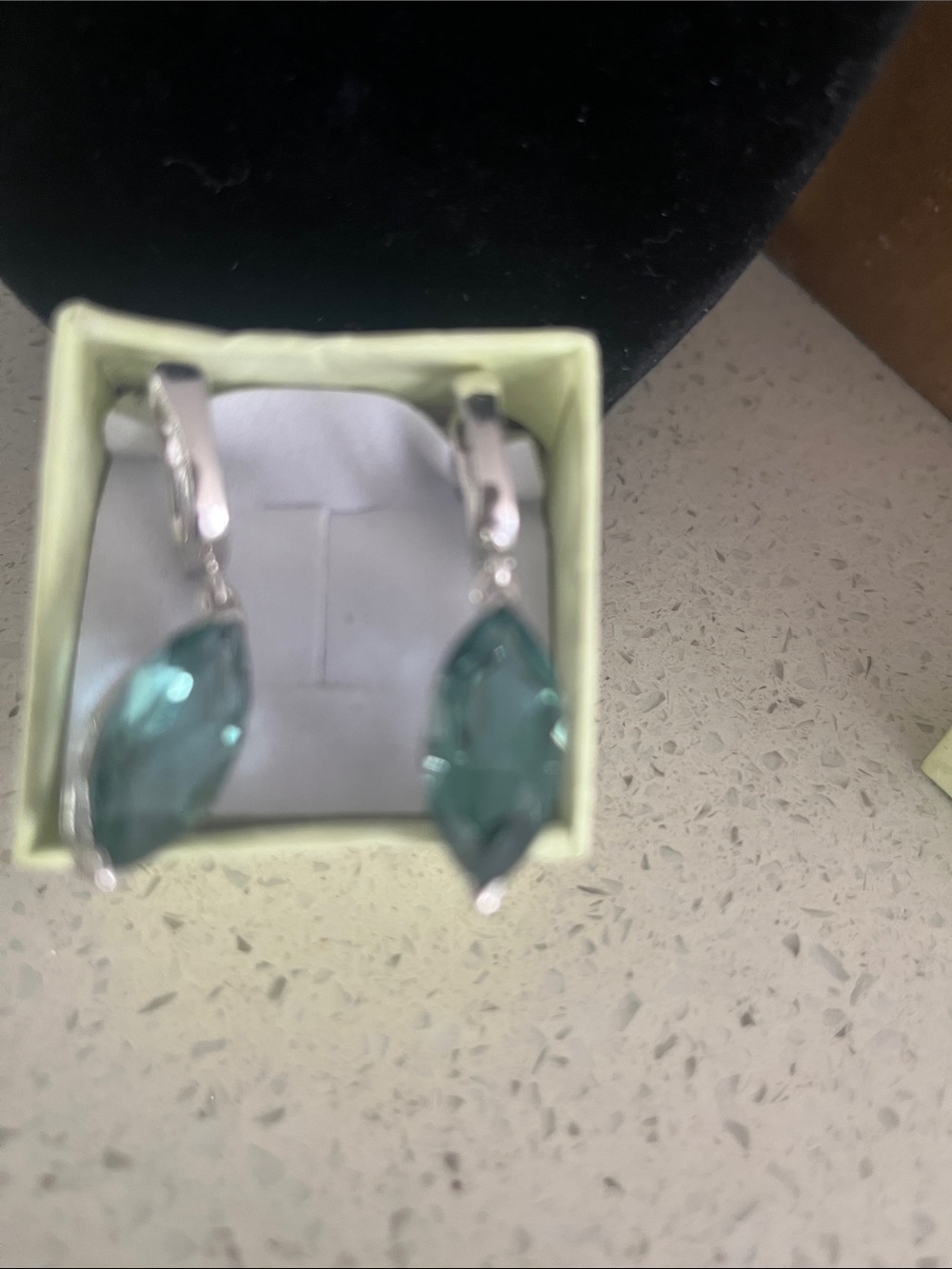 Silver Drop Earrings with Teal Marquise Crystals - Women Jewelry 925